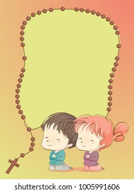 Background Illustration of Kids Praying with a Rosary Frame Design