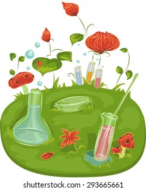 Background Illustration of Laboratory Tools Surrounded by Plants