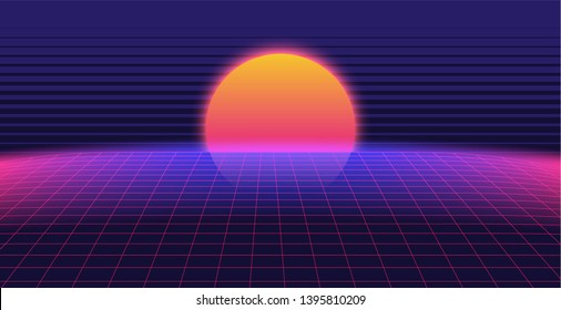 Background Illustration  Landscape 80s Style. Synthwave, retrowave background.