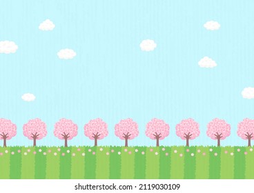Background illustration, landscape with cherry blossom tree 