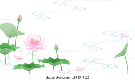 Background illustration of lotus flower and stream of water