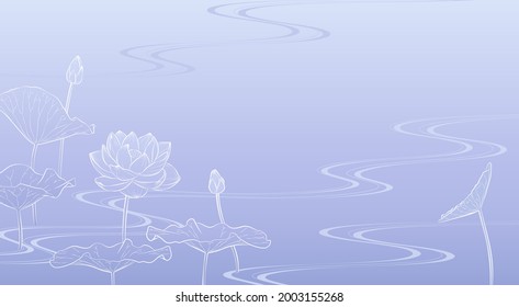 Background illustration of lotus flower and stream of water (blue lavender)