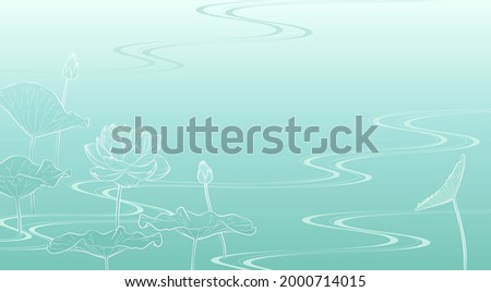 Background illustration of lotus flower and stream of water (aqua green)