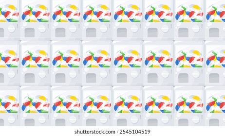 Background illustration of many capsule toy machines lined up_16:9