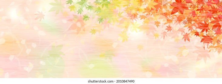 Background illustration of maple leaves dyed in red, yellow and green gradation