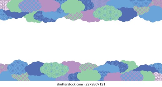 Background illustration material with a Japanese patterned cloud motif in a retro pop color scheme with colors evocative of the rainy season
