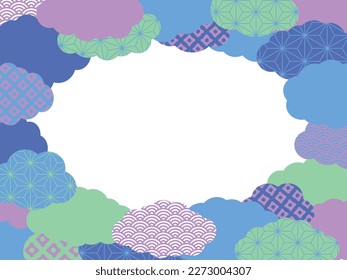 Background illustration material with a Japanese patterned cloud motif in a retro pop color scheme with blue tones