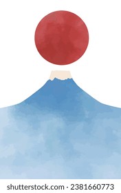 Background illustration material for New Year's cards with watercolor style Mt. Fuji and the sun