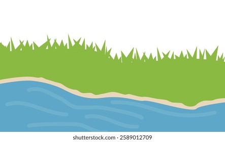 Background illustration material of a river with many plants