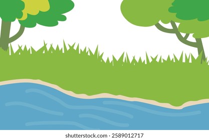 Background illustration material of a river with many plants