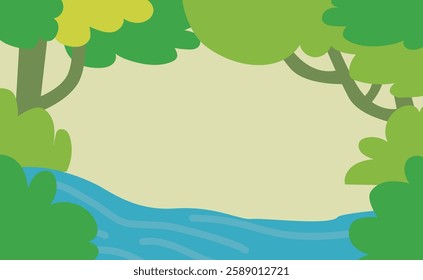 Background illustration material of a river with many plants