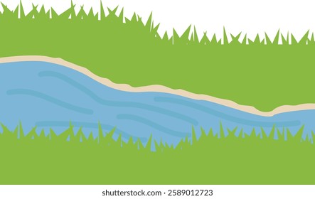 Background illustration material of a river with many plants