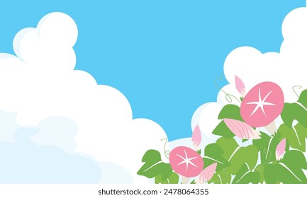 
Background illustration material of thunderclouds and pink morning glory flowers