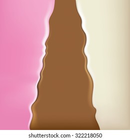 Background illustration of melted ice cream, strawberry, chocolate and vanilla. Ideal for educational and institutional materials