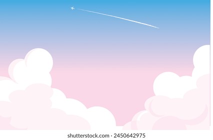 Background illustration of a mixed pink and blue sky with contrails and thunderclouds