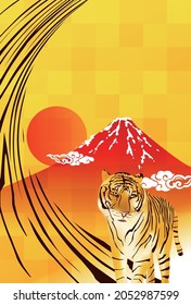 Background illustration of Mt. Fuji and tiger 