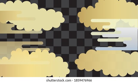 Background illustration of multiple clouds and monochrome checkered pattern.Black version.