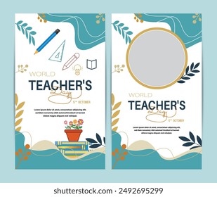 background illustration with multiple happy teachers day designs with school supplies for posters, brochures, banners and greeting cards.