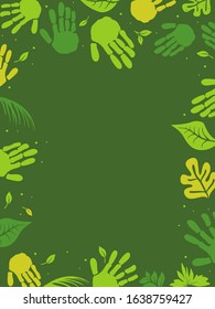 Background Illustration of Nature Frame with Hands and Green Leaves as Border
