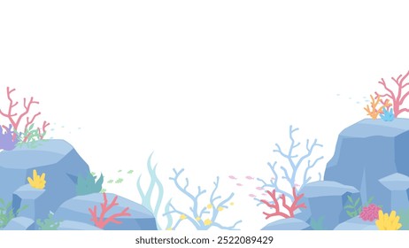 Background illustration of the ocean floor with rocks and corals_16:9