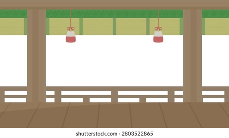 Background illustration of an old Shinden-zukuri style building, viewed from inside looking out _16:9