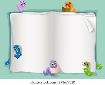 Background Illustration of an Open Book Surrounded by Worms