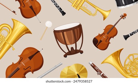 Background illustration of orchestra instruments lined up_16:9