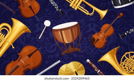 Background illustration of orchestra instruments lined up_16:9