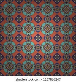 Background illustration. Oriental seamless pattern - korean, japanese or chinese traditional ornament in blue, red and gray colors.