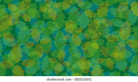 Background illustration. Overlapping objects with an irregularly arranged holly motif. Christmas image.