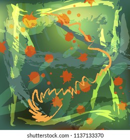 Аbstract background illustration with paint strokes and splashes in red-green colors