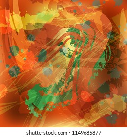 Аbstract background illustration with paint strokes and splashes in red-green colors