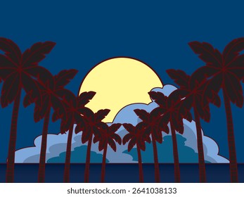 Background illustration of palm trees and night