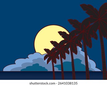Background illustration of palm trees and night