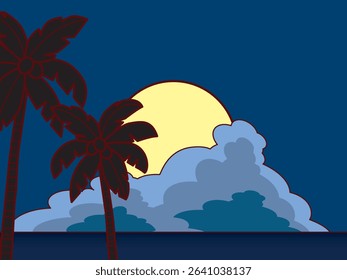 Background illustration of palm trees and night