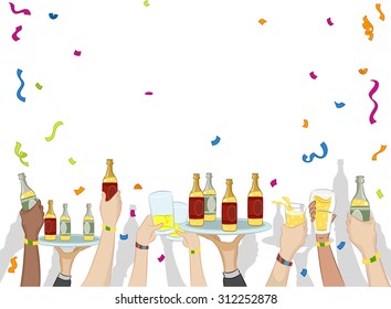 Background Illustration of a Party Flowing with Alcohol and Filled with Confetti