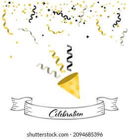 Background illustration of Party Popper and confetti (white background, vector, cut out)