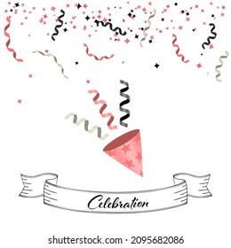 Background illustration of Party Popper and confetti (white background, vector, cut out)