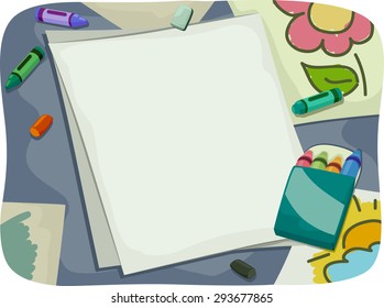 Background Illustration of Pieces of Paper Surrounded by Crayons