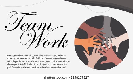 Background illustration of a pile of colorful hands symbolizes unity, teamwork, hard work, outdoor activities, and gatherings. The hands are stacked on top of each other, representing togetherness