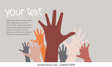 Background illustration of a pile of colorful hands symbolizes unity, teamwork, hard work, outdoor activities, and gatherings. The hands are stacked on top of each other, representing togetherness
