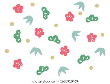 Background illustration of pine, bamboo and plum stamps. (Color solid version)