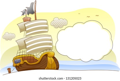 Background Illustration of a Pirate Ship Sailing in the Ocean