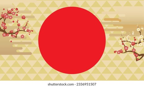 Background illustration of plum blossoms, gradient clouds, scaly pattern.