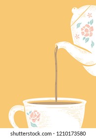 Background Illustration of a Pot Pouring Tea Into a Cup