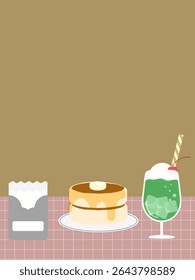 Background illustration of pure coffee shop style melon soda, pancakes, and paper napkins