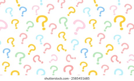 Background illustration with question marks.