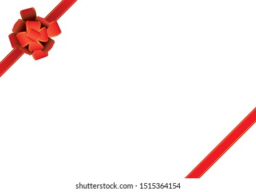 Background illustration of red ribbon packaged diagonally in the corner. Gorgeous flower ribbon.