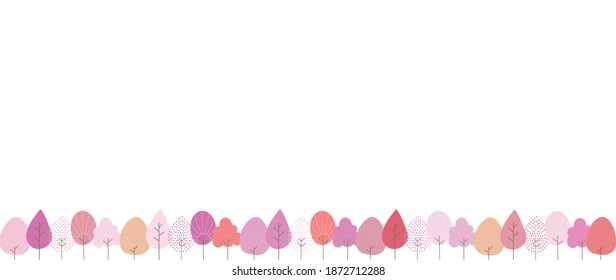 Background illustration of a row of trees that turned red and pink.