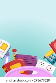 Background Illustration of School Supplies Commonly Found in School Bags